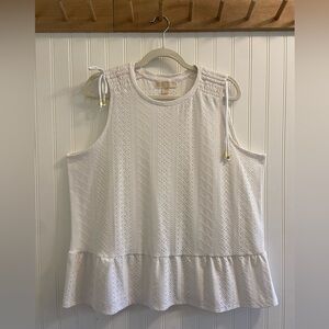 Michael Kors White Eyelet Romantic Cottage Lightweight Stretch Smocked Blouse XL